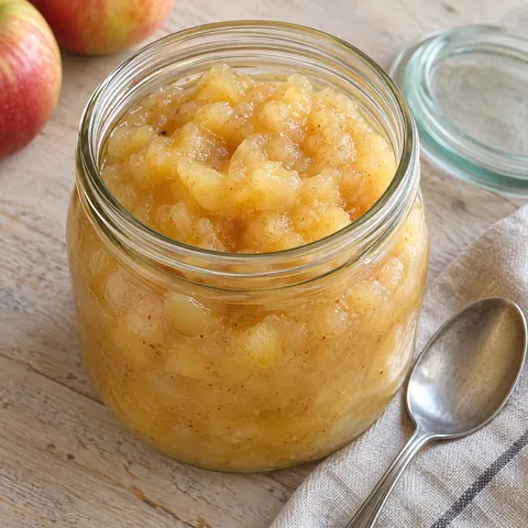 Grof gestampte appelmoes met kaneel in een open glazen weckpot