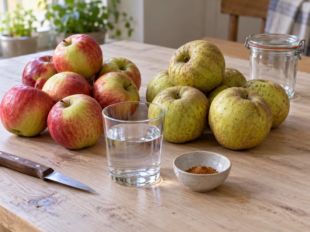 Elstarappels, goudrenetten, water en kaneel voor zelfgemaakte appelmoes