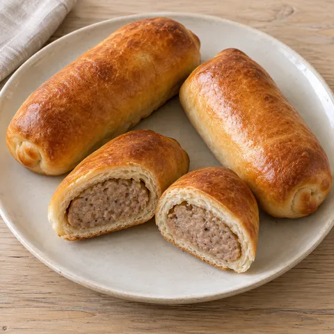 Brabantse worstenbroodjes met goudbruine korst en een zichtbare gehaktvulling