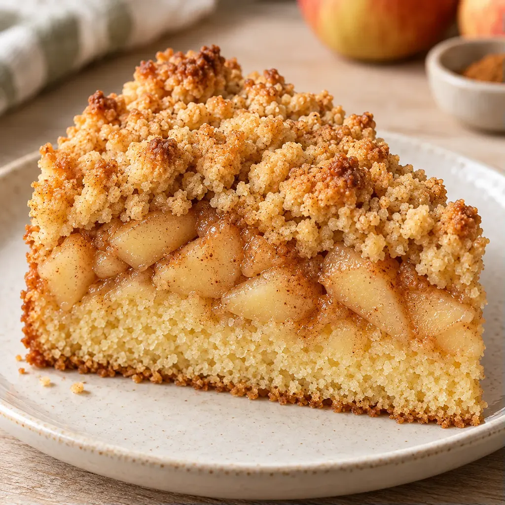 Cake met kruimeltopping — appel, kaneel