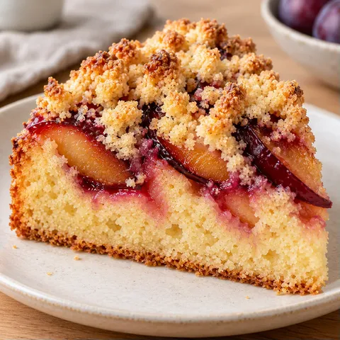 Cake met kruimeltopping — pruim, vanille