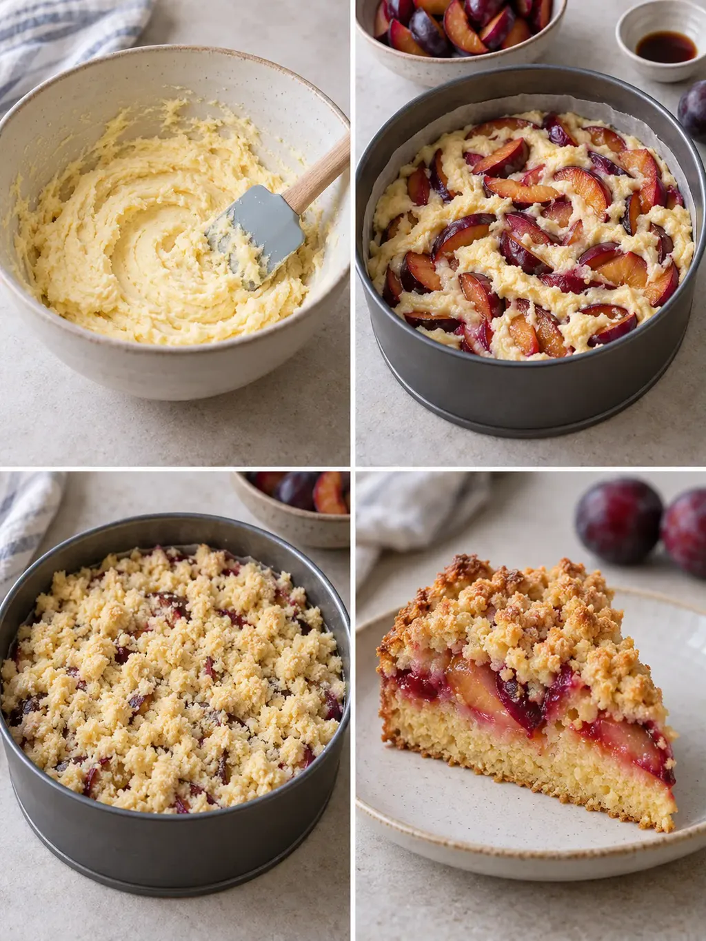 Cake met kruimeltopping — pruim, vanille