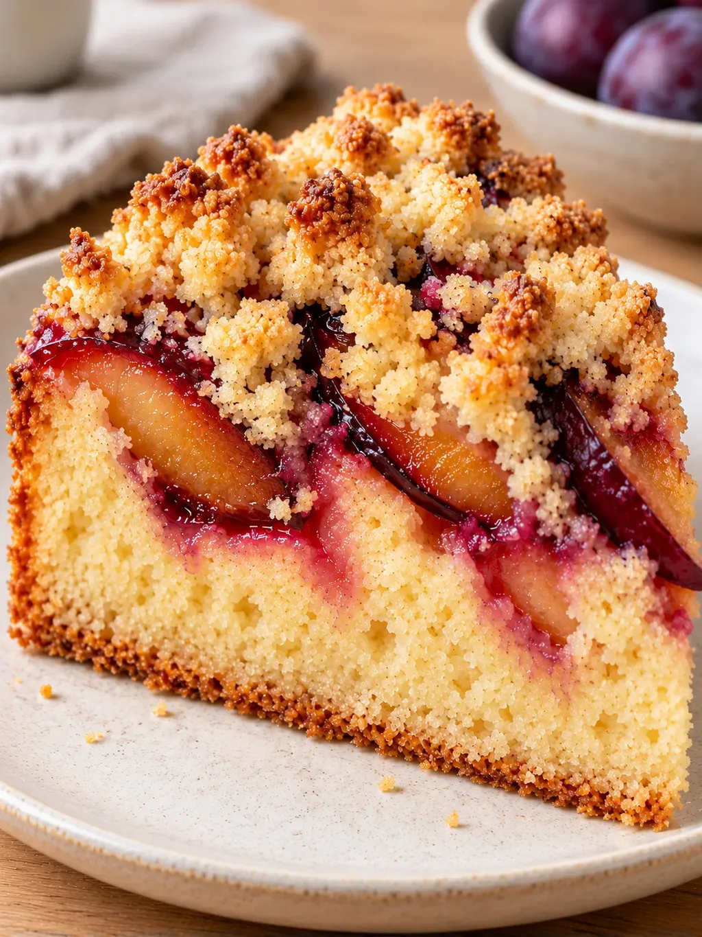 Cake met kruimeltopping — pruim, vanille