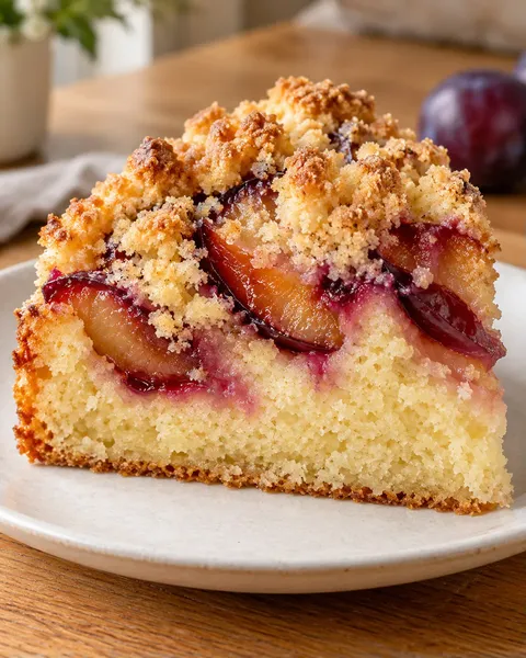 Cake met kruimeltopping — pruim, vanille