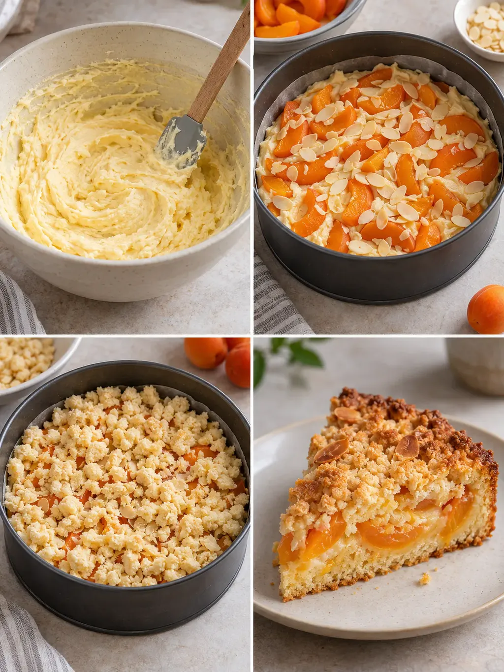 Cake met kruimeltopping — abrikoos, amandelen