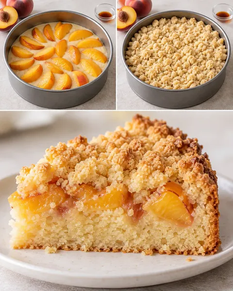 Cake met kruimeltopping — perzik, vanille