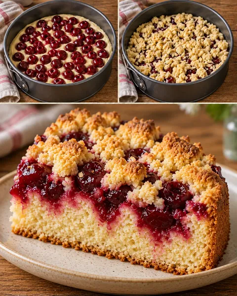 Cake met kruimeltopping — zure kersen, citroen