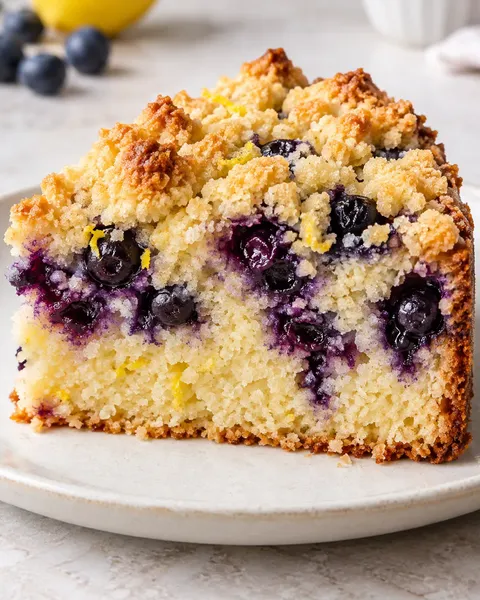 Cake met kruimeltopping — blauwe bessen, citroen