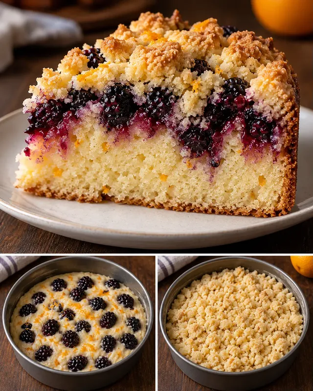 Cake met kruimeltopping — braam, sinaasappel