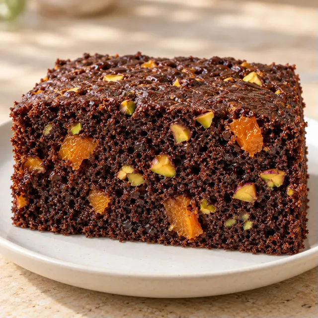 Cacaocake — gedroogde abrikozen, pistachenoten