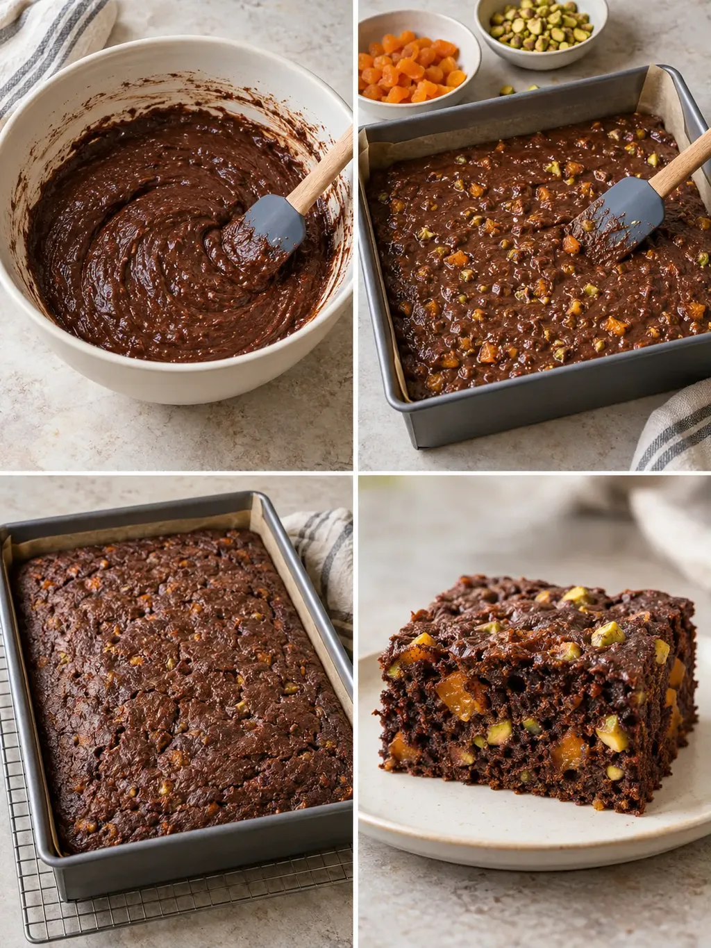 Cacaocake — gedroogde abrikozen, pistachenoten