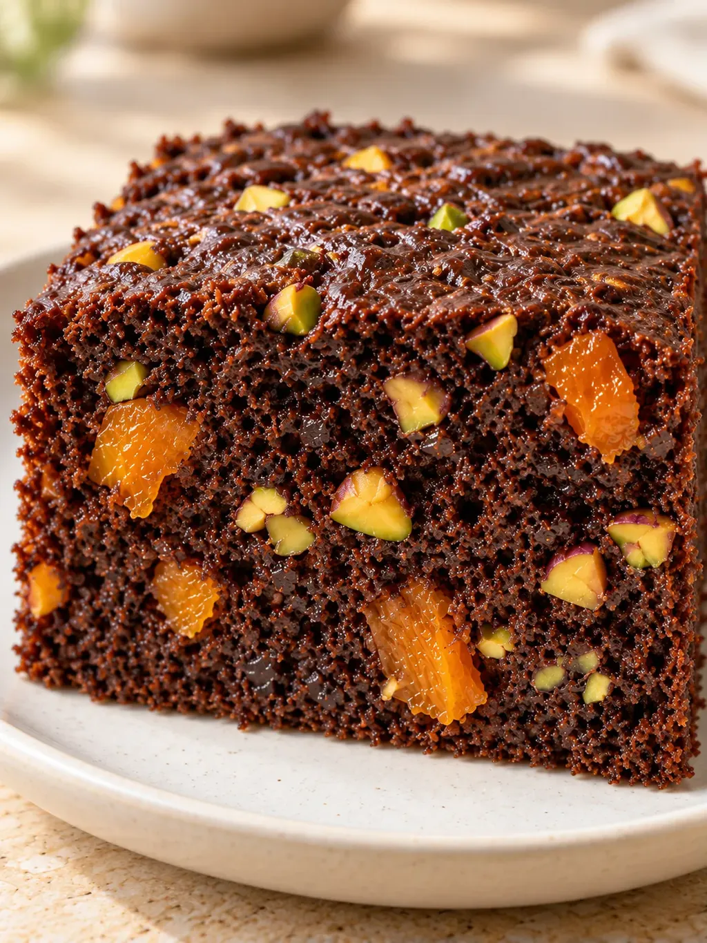 Cacaocake — gedroogde abrikozen, pistachenoten