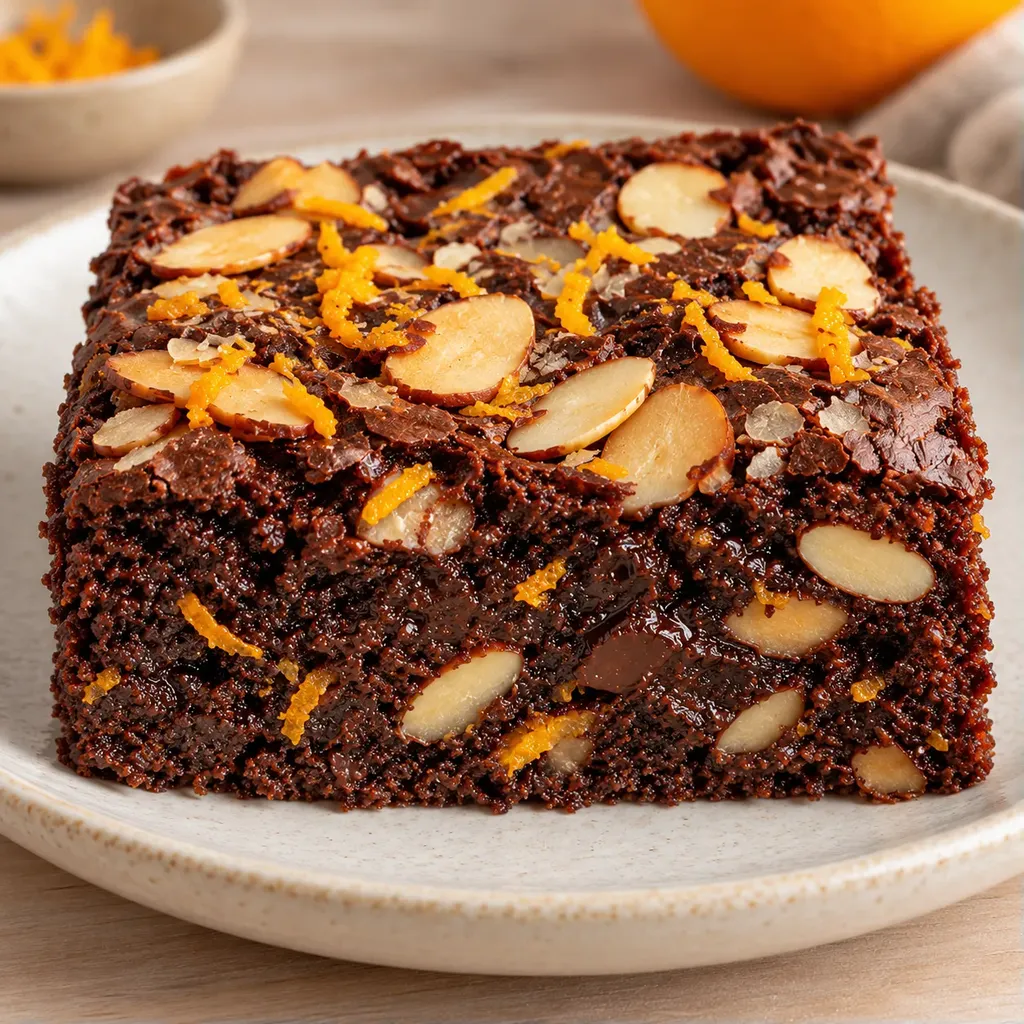 Brownie — sinaasappel, amandelen
