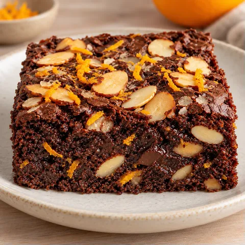 Brownie — sinaasappel, amandelen