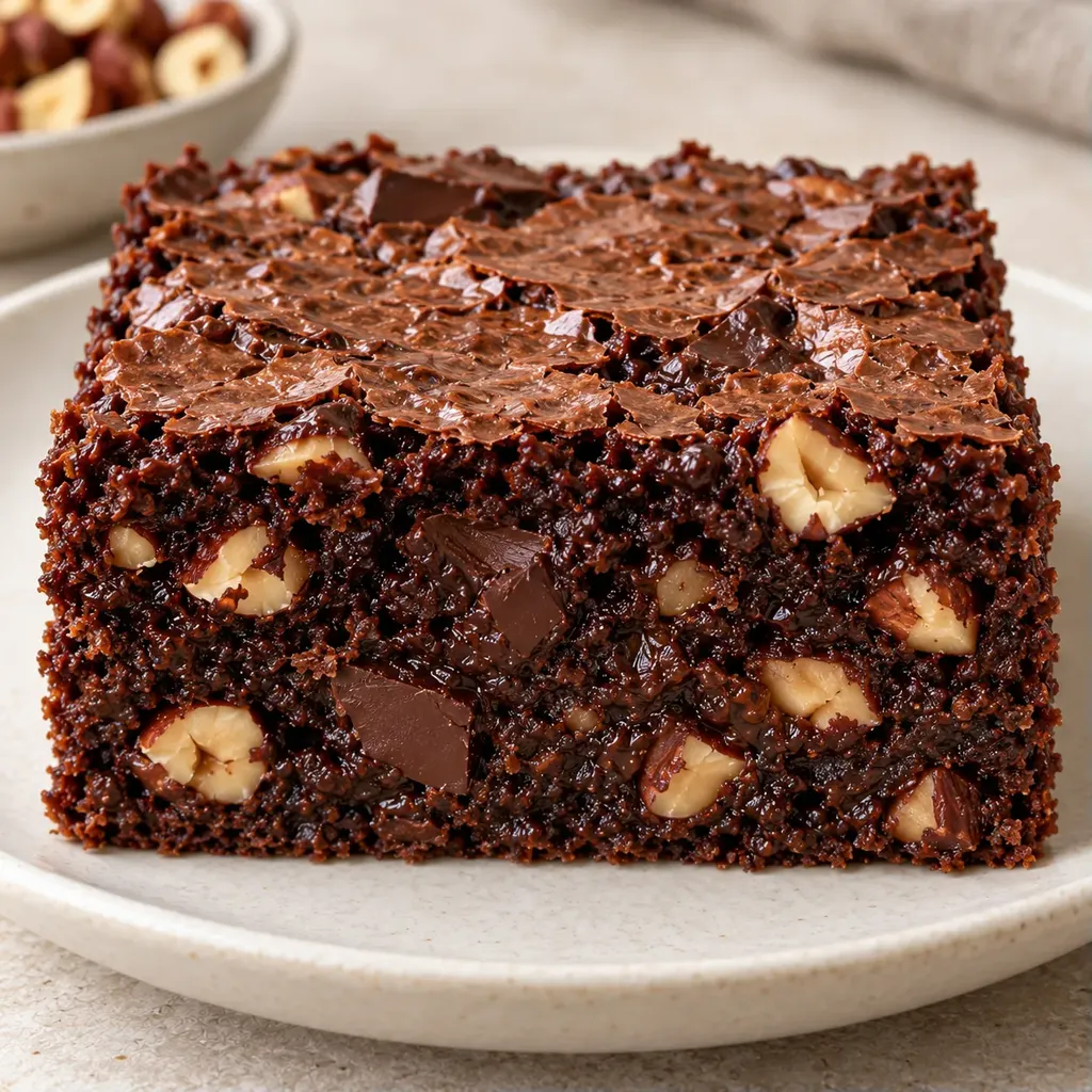 Brownie — pure chocolade, hazelnoten