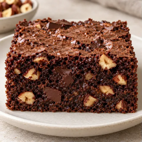 Brownie — pure chocolade, hazelnoten