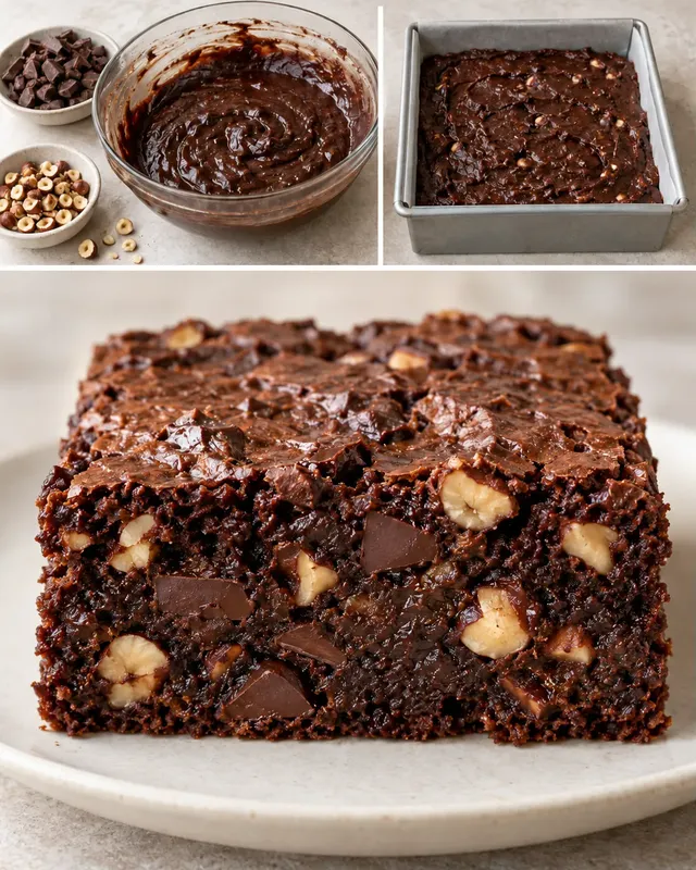 Brownie — pure chocolade, hazelnoten
