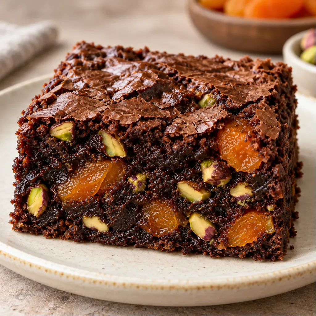 Brownie — gedroogde abrikozen, pistachenoten