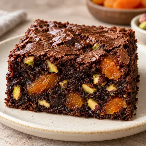 Brownie — gedroogde abrikozen, pistachenoten