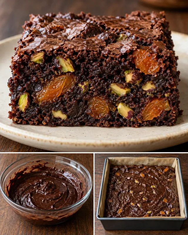 Brownie — gedroogde abrikozen, pistachenoten