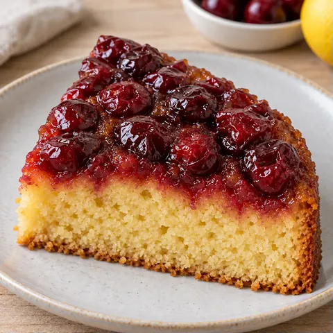 Omgekeerde fruitcake — zure kersen, citroen