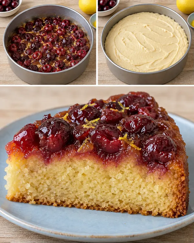 Omgekeerde fruitcake — zure kersen, citroen