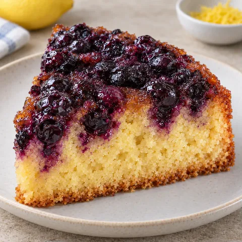Omgekeerde fruitcake — blauwe bessen, citroen