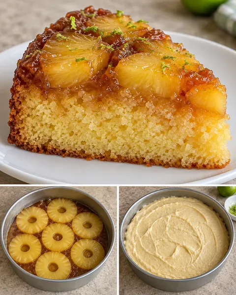 Omgekeerde fruitcake — ananas, limoen