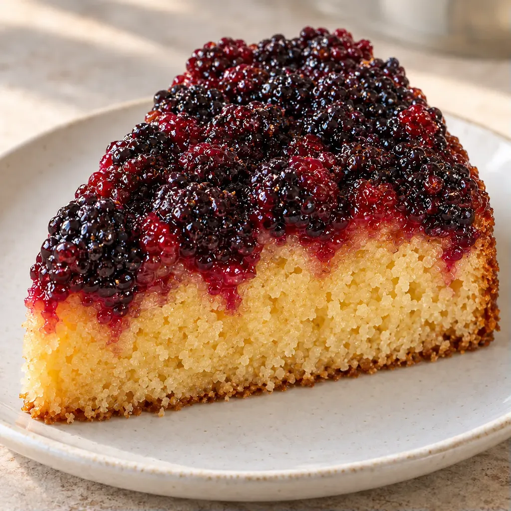 Omgekeerde fruitcake — braam, sinaasappel
