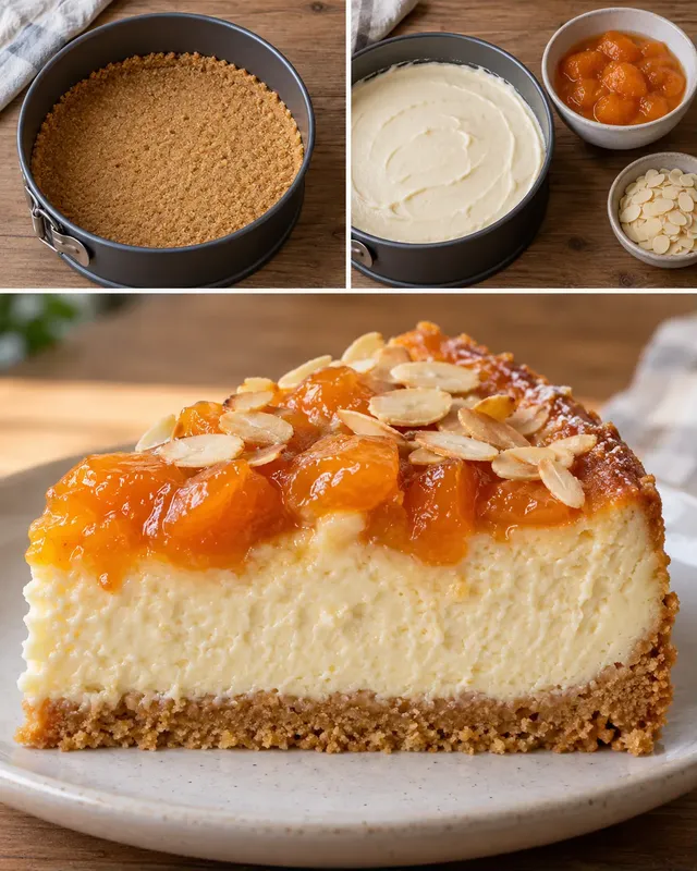 Gebakken cheesecake — abrikoos, amandelen