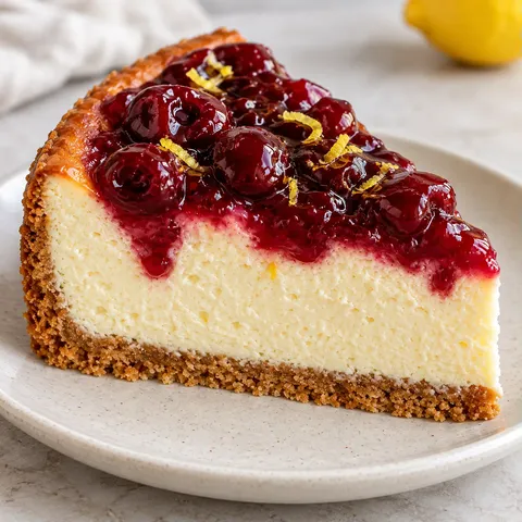Gebakken cheesecake — zure kersen, citroen