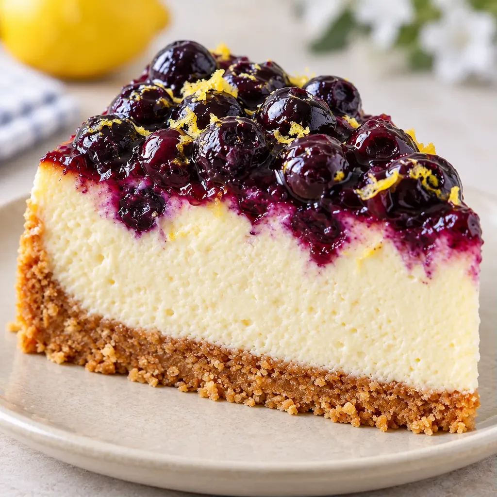 Gebakken cheesecake — blauwe bessen, citroen