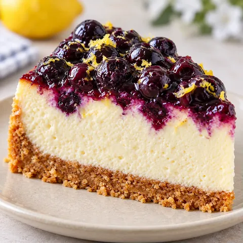 Gebakken cheesecake — blauwe bessen, citroen