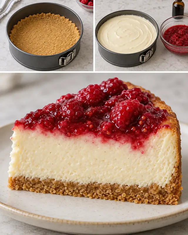 Gebakken cheesecake — framboos, vanille