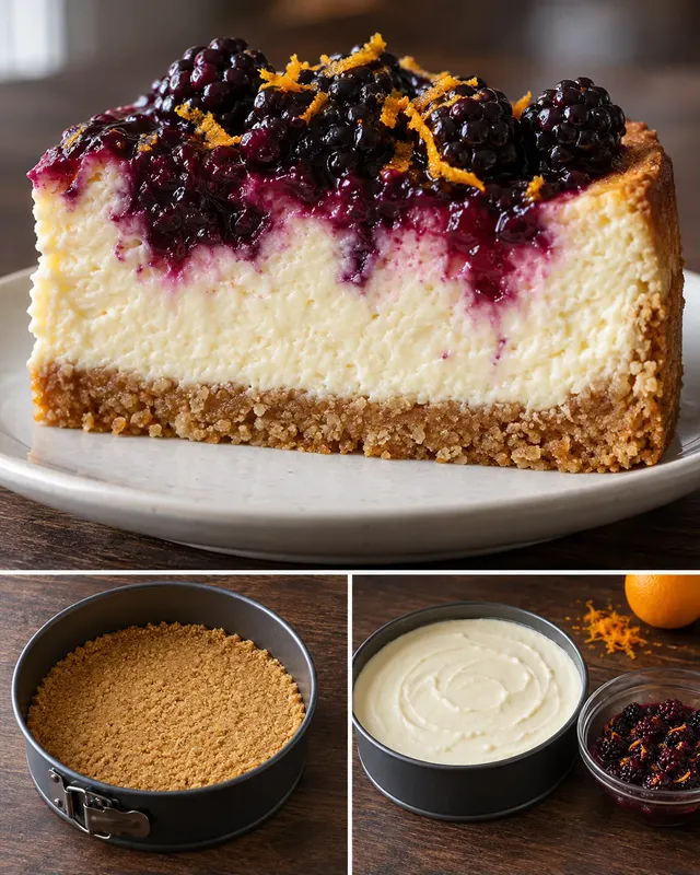 Gebakken cheesecake — braam, sinaasappel