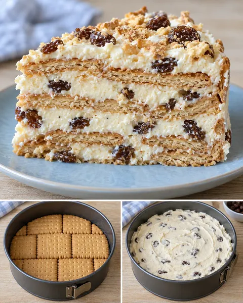 Koekjestaart zonder oven — rozijnen, vanille