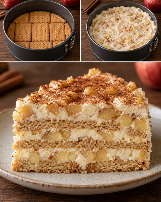 Koekjestaart zonder oven — appel, kaneel