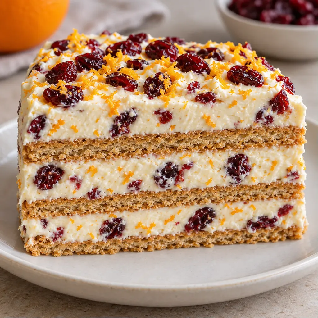 Koekjestaart zonder oven — cranberry’s, sinaasappel