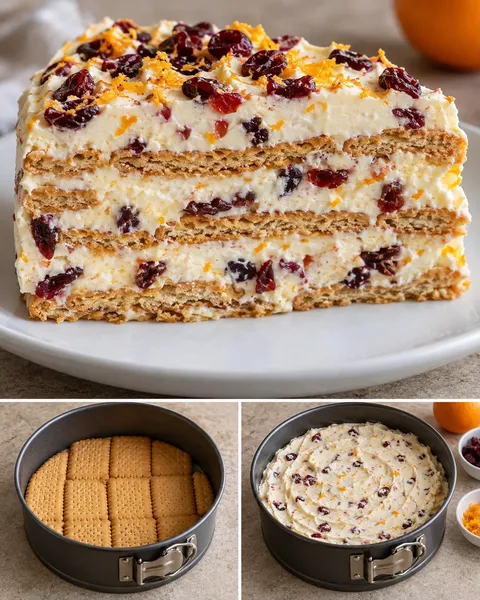Koekjestaart zonder oven — cranberry’s, sinaasappel