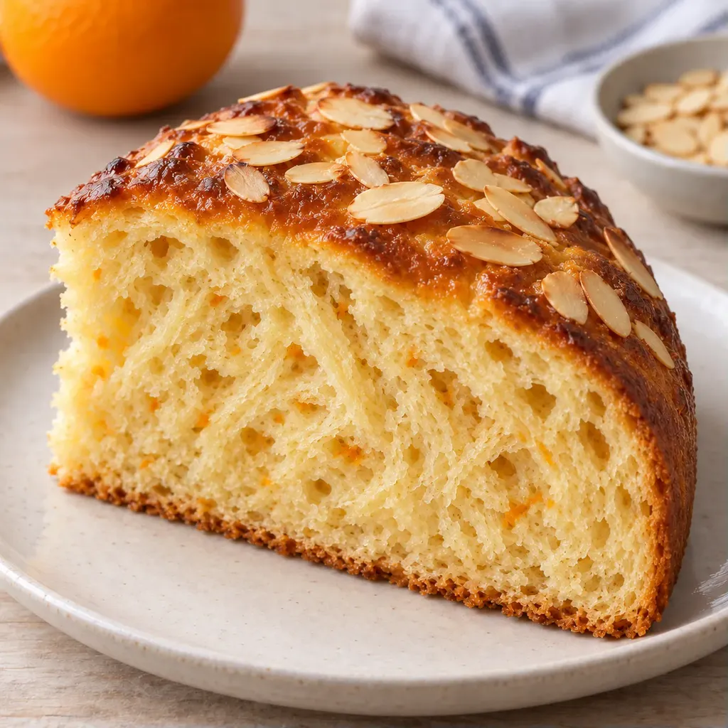 Zoete gistcake — sinaasappel, amandelen
