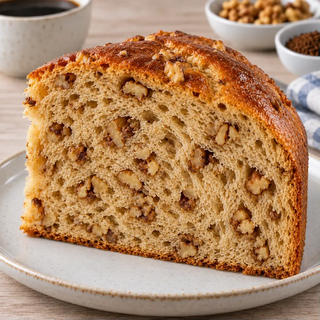 Zoete gistcake — koffie, walnoten