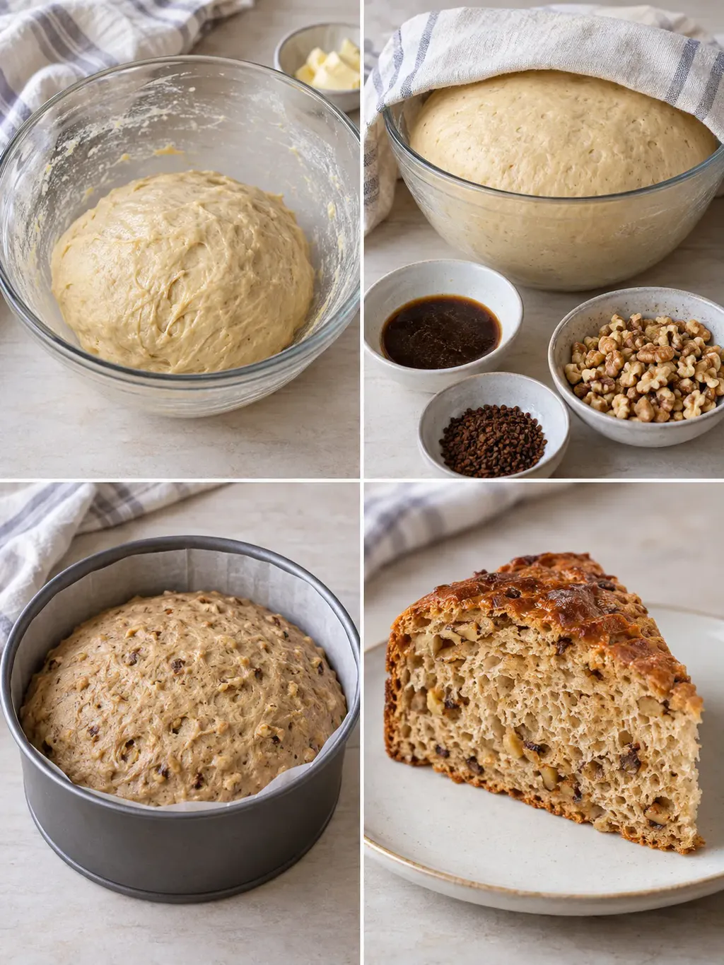 Zoete gistcake — koffie, walnoten