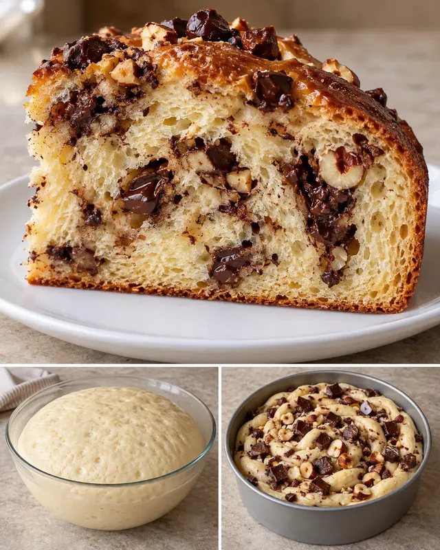 Zoete gistcake — pure chocolade, hazelnoten