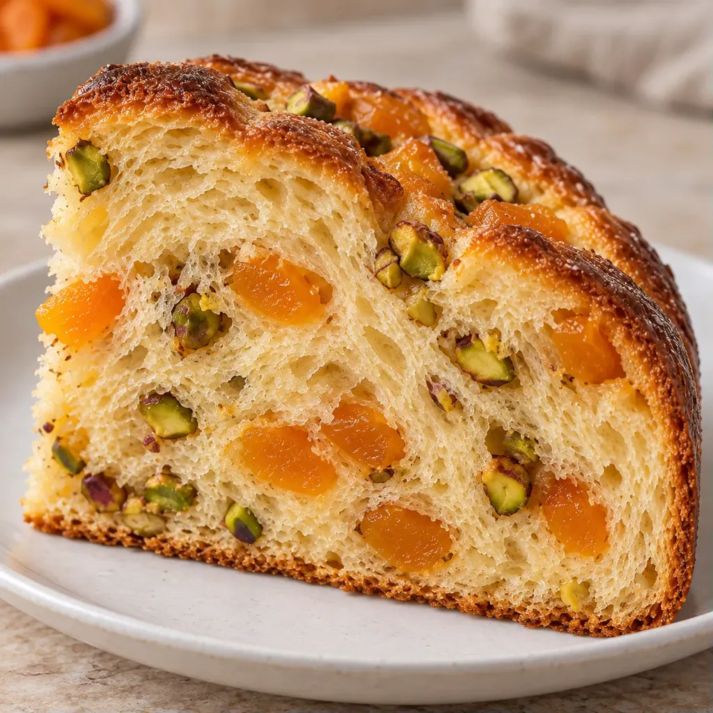 Zoete gistcake — gedroogde abrikozen, pistachenoten