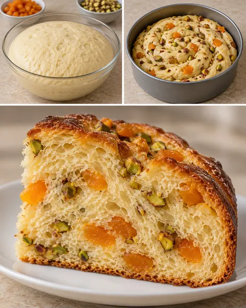 Zoete gistcake — gedroogde abrikozen, pistachenoten