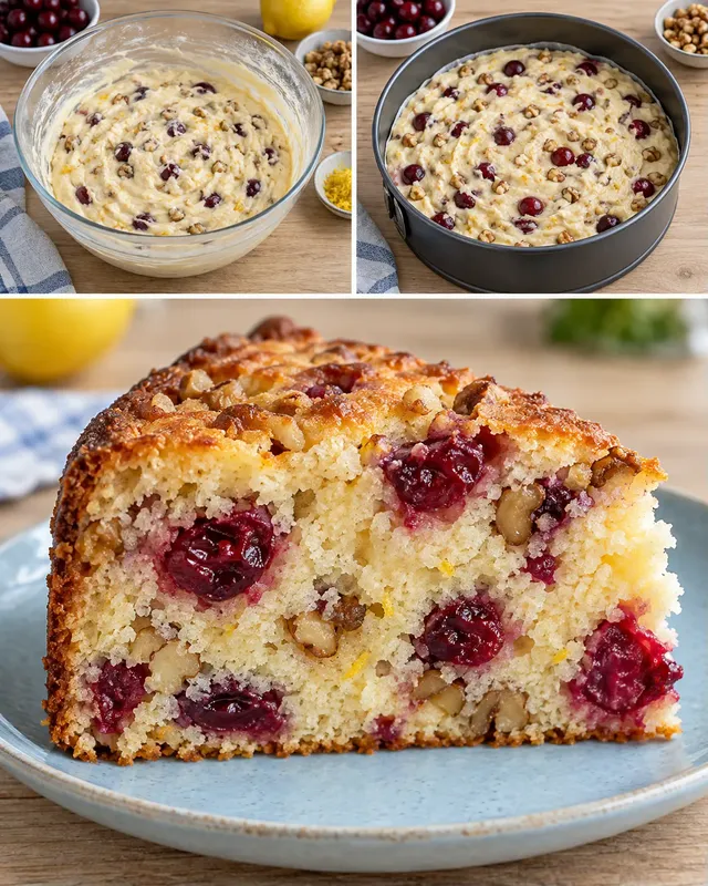Yoghurtcake — zure kersen, citroen, walnoten