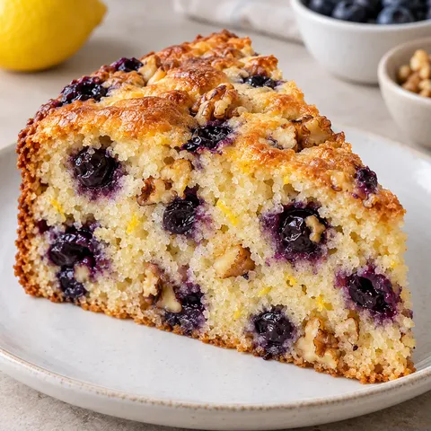 Yoghurtcake — blauwe bessen, citroen, walnoten