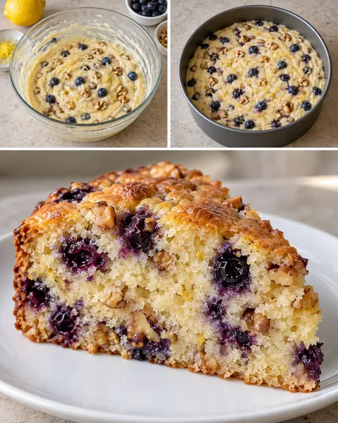 Yoghurtcake — blauwe bessen, citroen, walnoten
