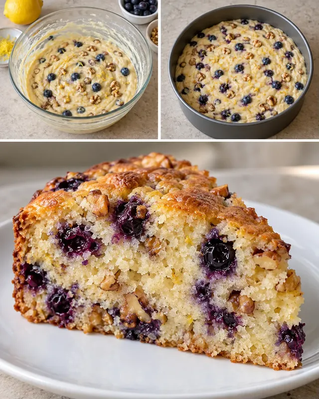 Yoghurtcake — blauwe bessen, citroen, walnoten