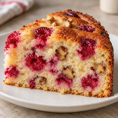 Yoghurtcake — framboos, vanille, walnoten